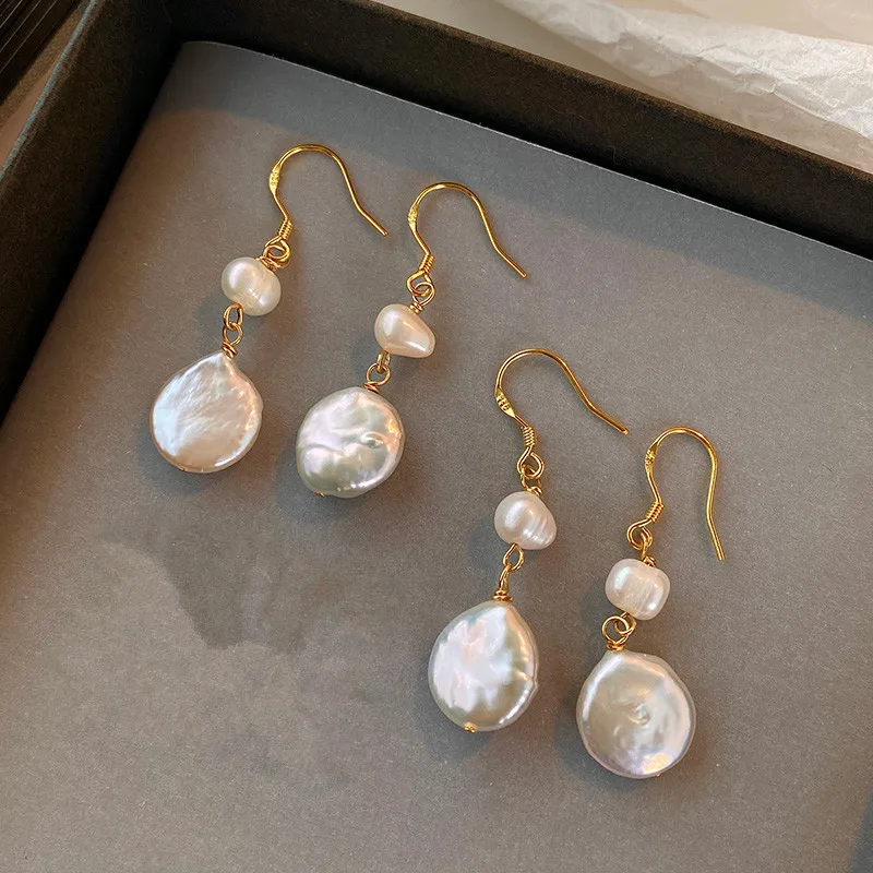 Neue Ankunft Trendy Natürliche Barock Taste Süßwasser Perle 14K Gold Gefüllt Weibliche Quasten Tropfen Ohrringe Anti Allergie Geschenke – Detail 7
