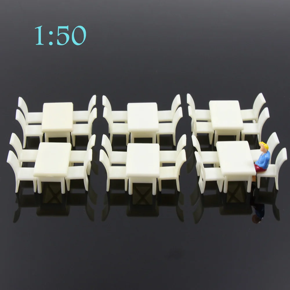 Evemodel ZY02050 6 sets O Scale 1:50 White Rectangle Dining Table Chair Settee Model Railway