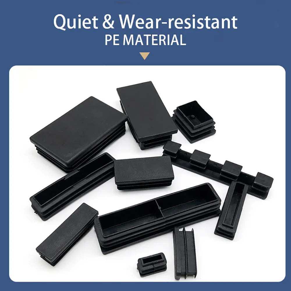 Rectangular Pipe Plug Black Furniture Leg Foot Pads 20-40mm Tube Blanking End Caps Table Chair Foot Covers 2-20Pcs