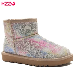 KZZO New Arrive Australia Winter Snow Boots Women Genuine Leather Short Casual Boots Natural Wool Lined Warm Shoes Waterproof