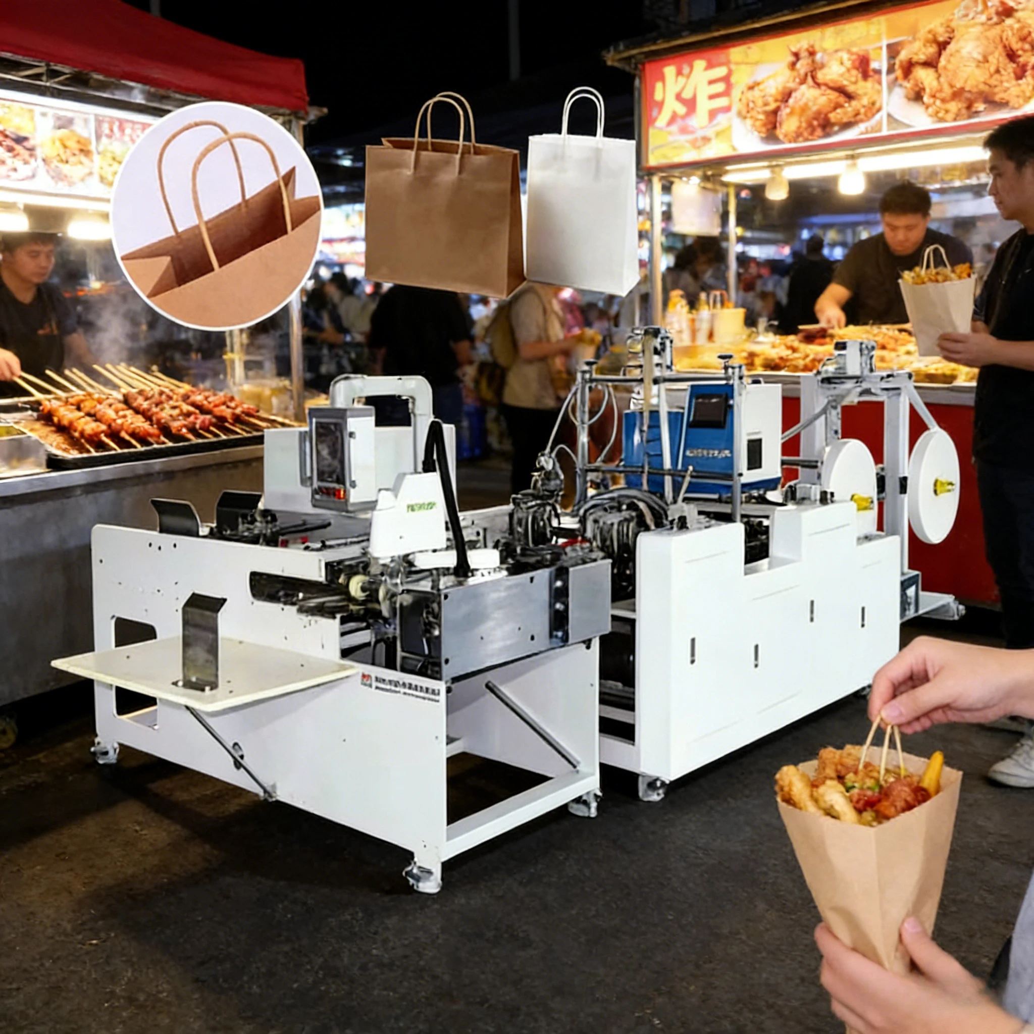 Hot Sale Square Bottom Environmentally Friendly Paper Bag Making Machine Handle Type Bread Packaging Machine
