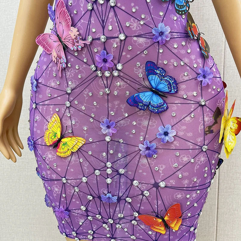 Glamorous Purple Three-Dimensional Butterfly Sling Dress - Elegant Slim Fit Seaside Party Outfit for American Sweetheart Style