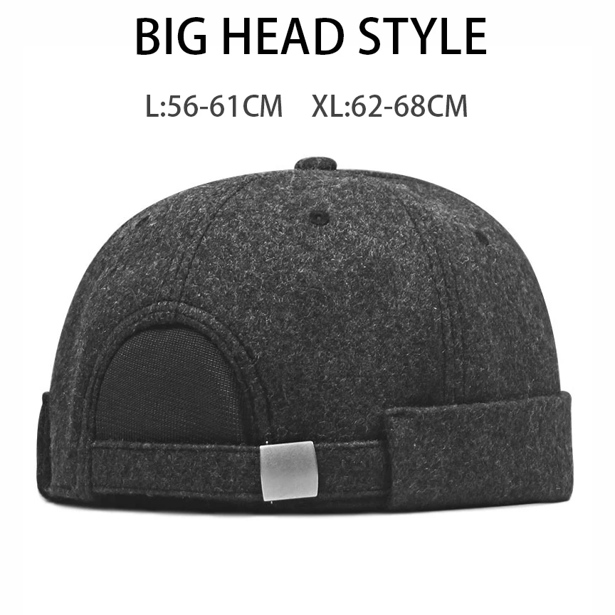 

Winter Wool Fashion Men Docker Cap Brimless Skullies Beanie Hat Soft Top Hats Hip Hop Adjustable Vintage Solid Color Street Caps