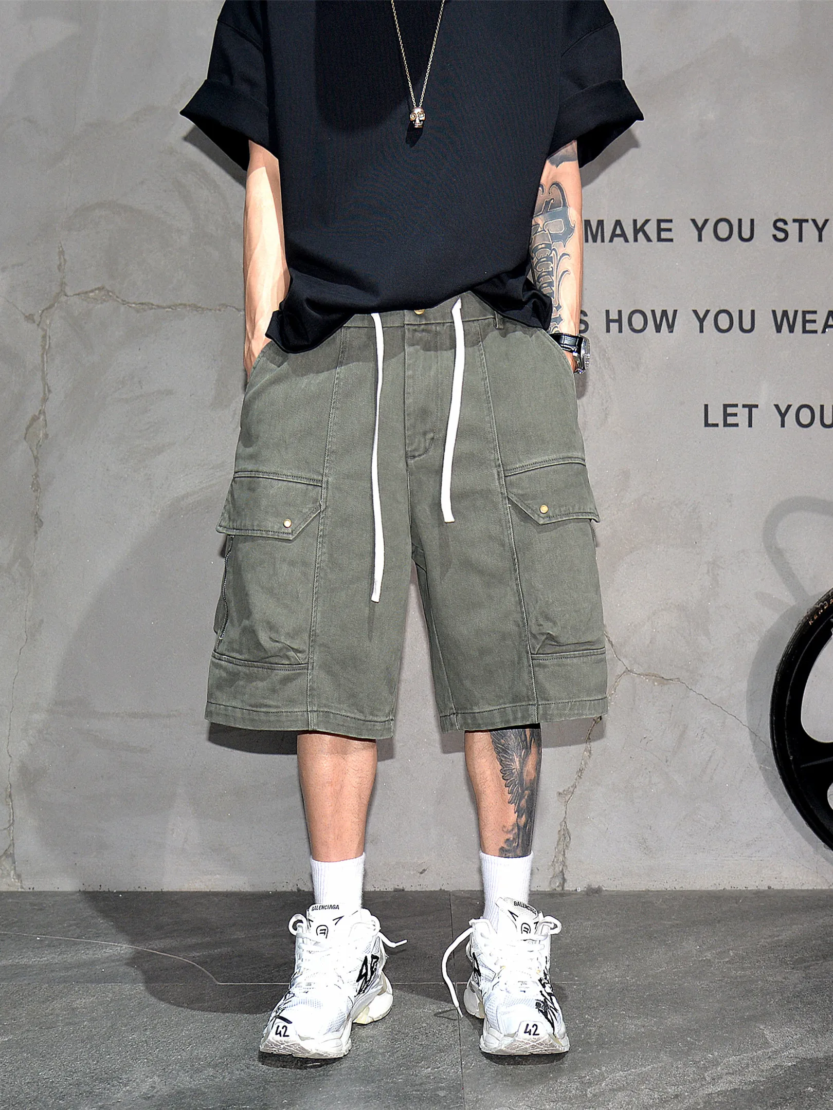 Mens American Vintage Heavyweight Cargo Shorts 5 Inseam Loose Fit Pure Cotton Straight Leg Streetwear Trendy Summer High Quality