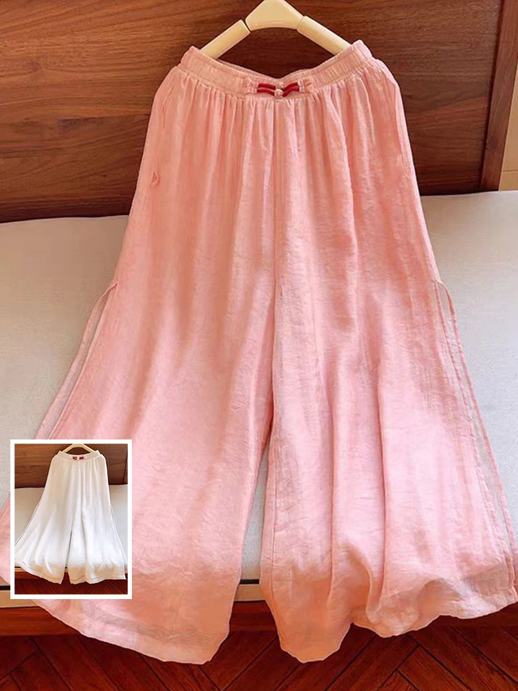 

Крутые широкие брюки с эластичной резинкой на талии, повседневные брюки большого размера, женские свободные брюки с высокой талией, длинные брюки, летние прямые брюки...