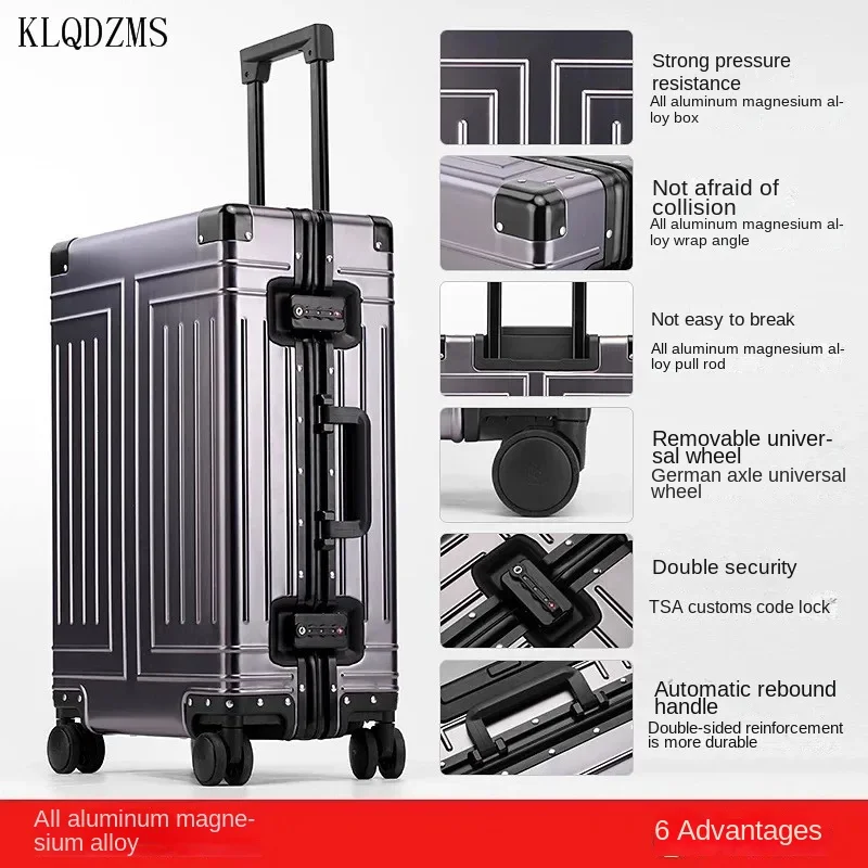 

KLQDZMS 20’’24’’26’’29 дюймов новый чемодан из алюминиевого сплава, посадочная коробка, мужской деловой чемодан на колесиках, ручная кладь, дорожный багаж