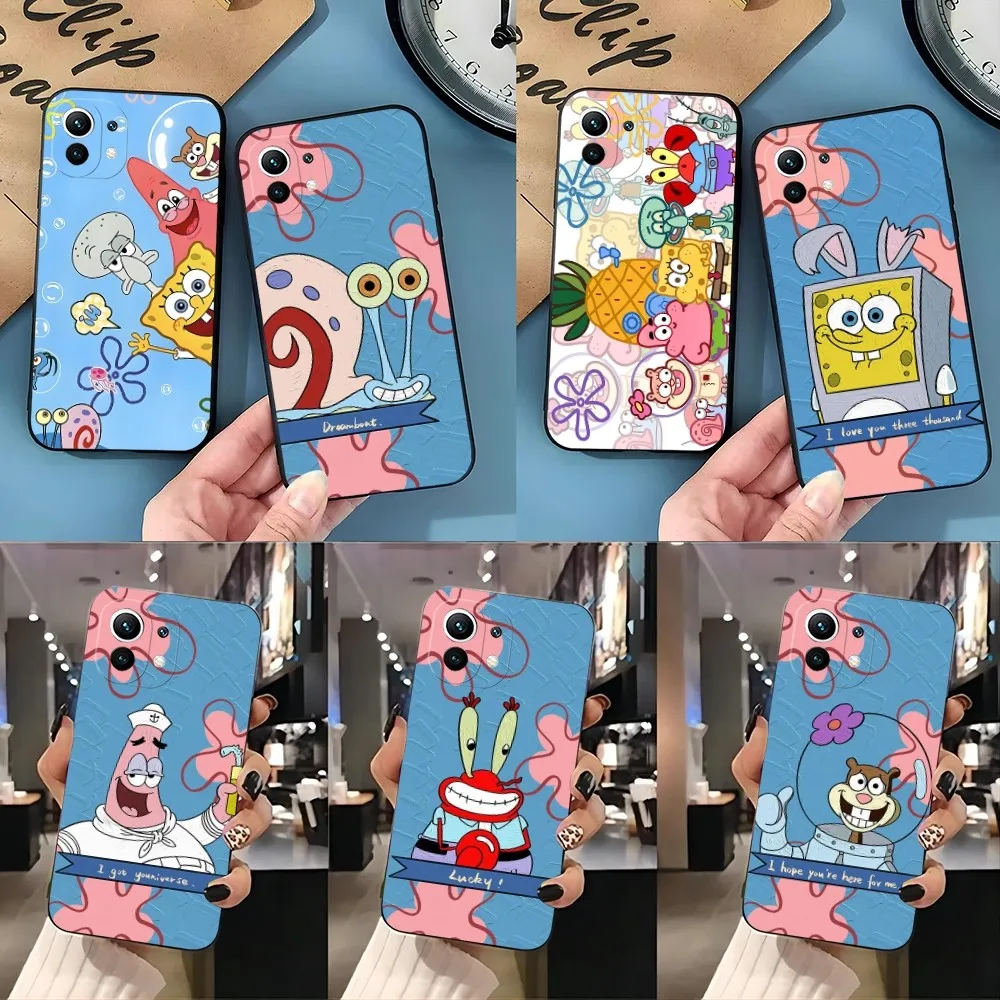 S-SpongebobS Phone Case 2023 Hot For Redmi Note 12 12S 11S 11 10 9S 8T 7 8 9 9T 10X A2 Pro Plus Black Silicone Cover