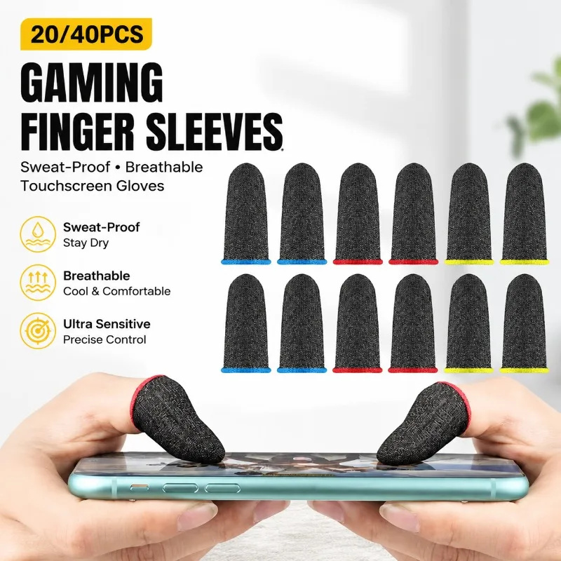 Anti-sweat Gaming Finger Sleeves Conductive Fiber Touch Screen Thumb Covers Anti-disconnection Touch Sensitive Game Controller
