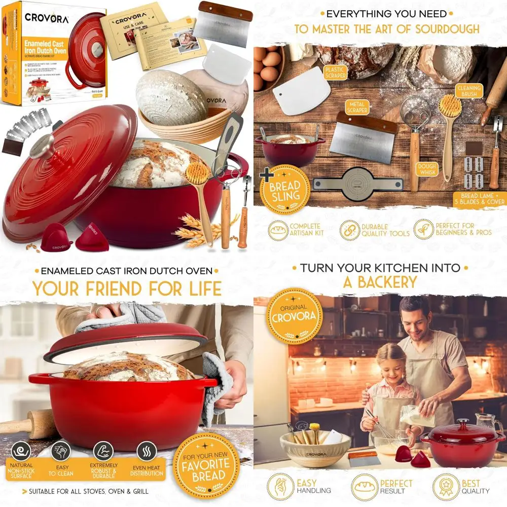 

Enameled Cast Iron Dutch Oven 6 Quart - Perfect for Bread Baking, Includes Sourdough Baking Supplies and Banneton for Proofing