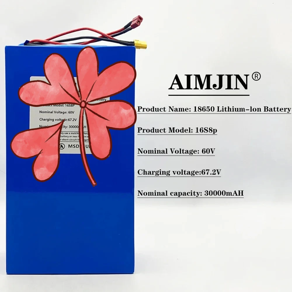 

60V 16S8P Rechargeable Battery 30000mAh High-capacity 18650 Lithium-ion Battery Pack 30Ah With BMS For Electric Scooter Battery