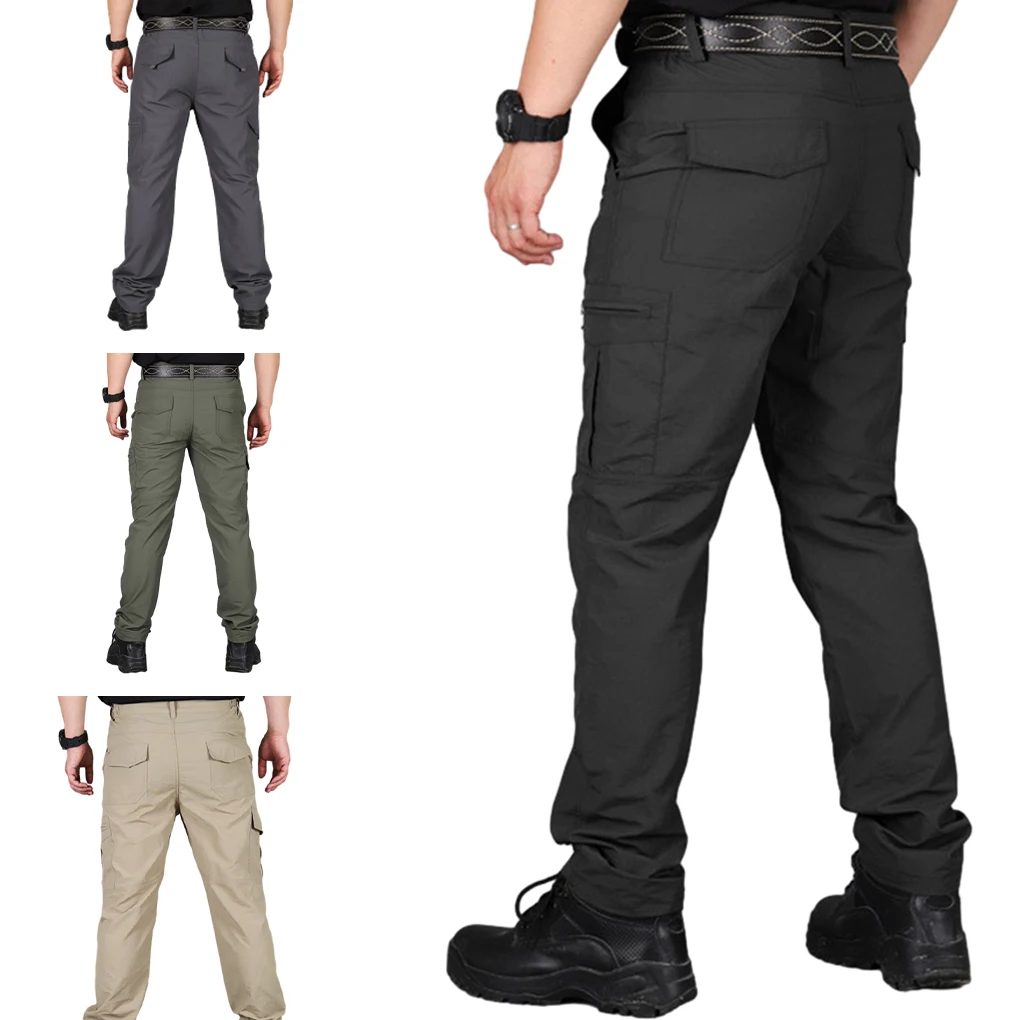 Multi-Pocket Men Cargo Pants Quick Drying Lightweight Training Trousers Large Size Overalls Hiking Camping Khaki M