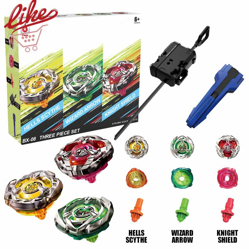 Laike Bey X Set BX-08 Three Piece Set Hells Scythe Wizard Appow Knight Shield with Launcher Grip Burst Kid Toys for Children