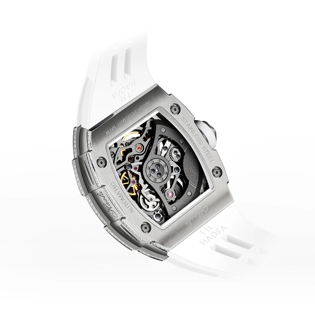 Haofa Luxury Automatic Mechanical Watch For Men Diamond Bezel Middle Size Sapphire Luminous Watch Skeleton Waterproof Men 1907L