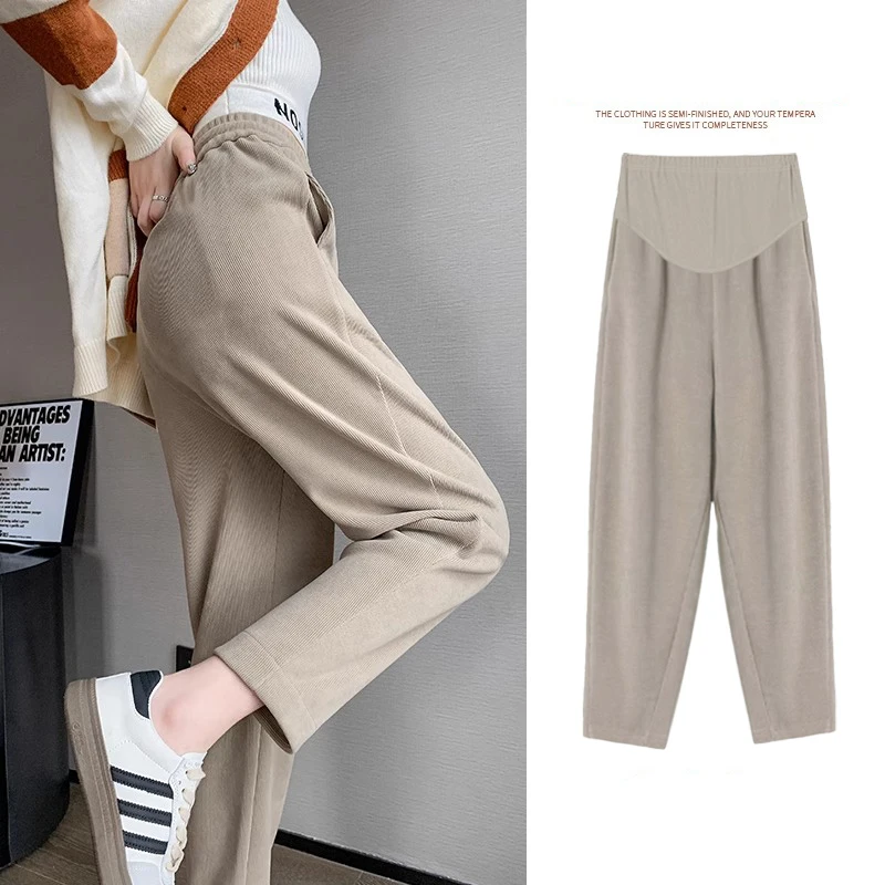 Pregnance Winter Pants High Waist Maternity Pants Pregnant Womens Autumn Winter Velvet Wear Loose-Fit Long Trousers Ninemoths
