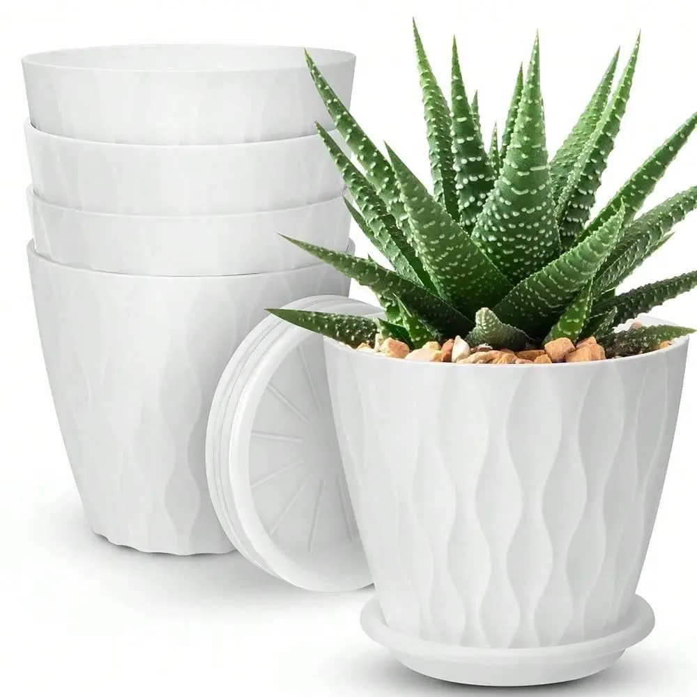 

Inch Plant Pots, 5 Pack Flower Pots Outdoor Indoor, Planters With Drainage Hole And Tray SaucerWhite