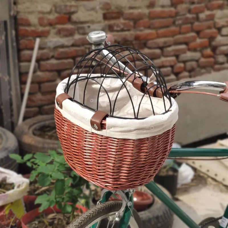 Pet Basket Storage Iron Crafts with Lid Bicycle Willow Weaving