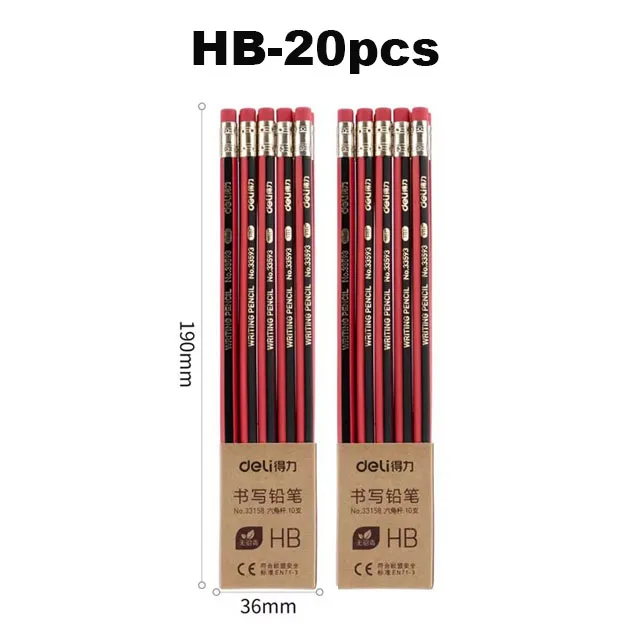 Deli 10/20/30 teile/satz Holz Bleistift HB 2B mit Radiergummi Bleistift Student Schreiben Zeichnung Bleistifte Schreibwaren