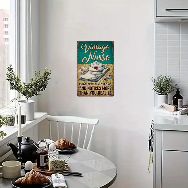 Retro Nurse Metal Wall Decor - 8x12 Inch Aluminum Sign with Stethoscope & 