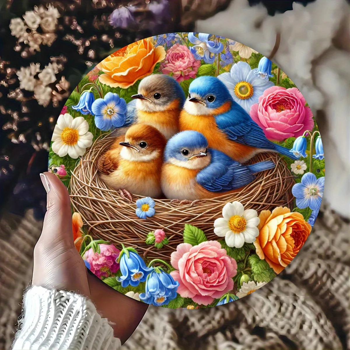 Bezauberndes Blechschild „Vogelnest“ – perfekt für Garten, Terrasse, Party, Restaurant und Heimdekoration – 20,3 x 20,3 cm