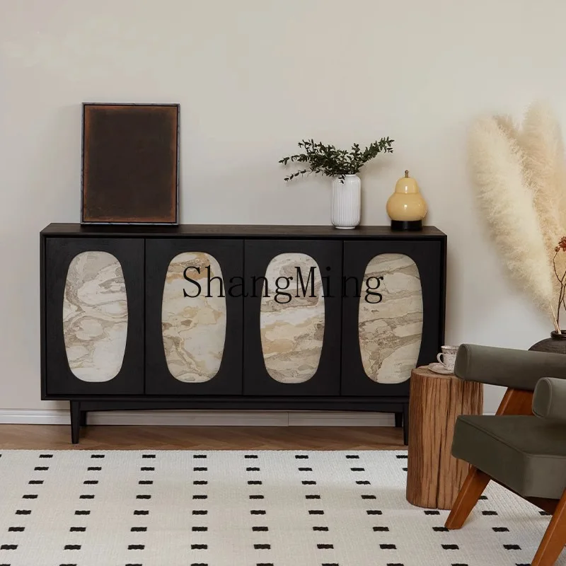 

ZYY retro solid wood dining side locker middle ancient style rock slab living room entrance storage cabinet