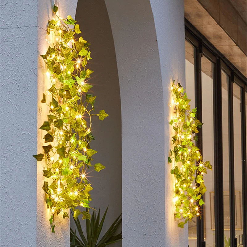 Solar Leaf Flower LED String Lights Artificial Garland Parterre Light Outdoor Wedding Party Garden Fence Inner Court Decoration