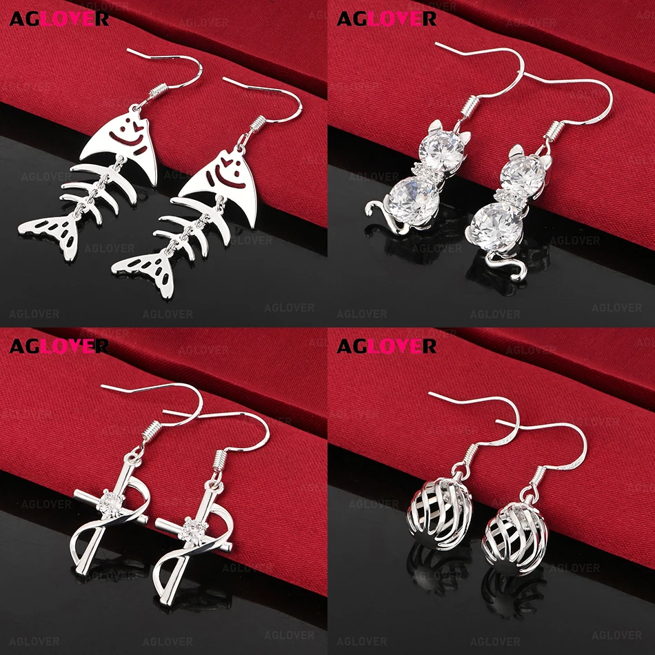 

Серьги AGLOVER из стерлингового серебра 925 пробы с котенком и цирконием, милые очаровательные женские праздничные подарки, вечерние украшения