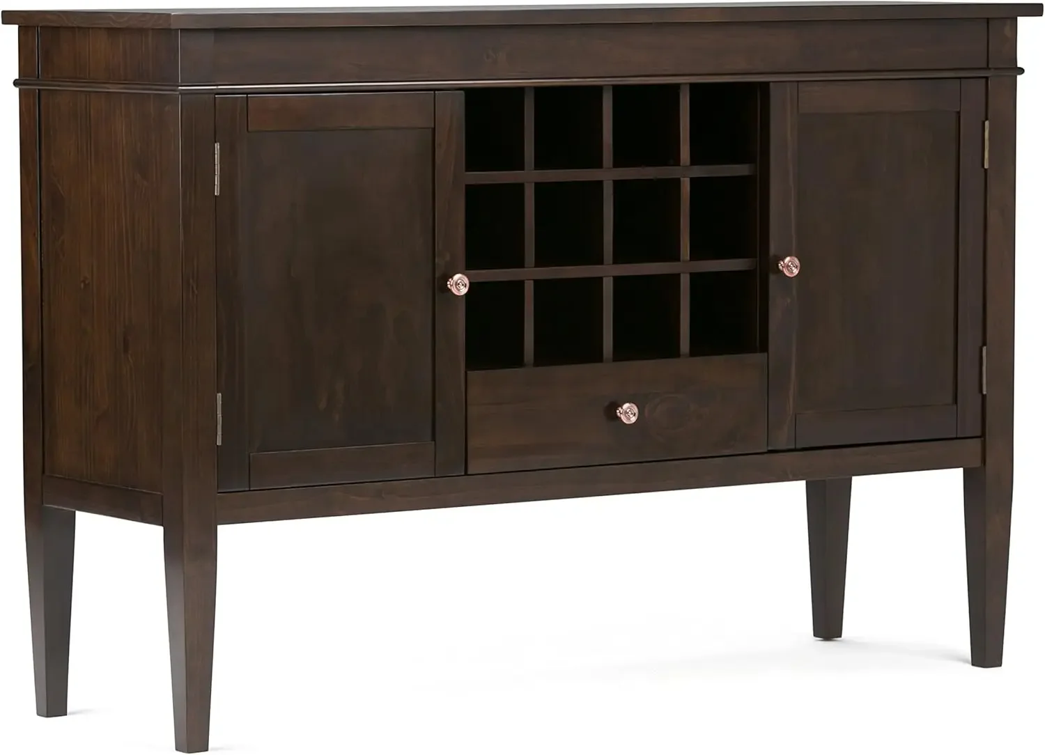 Solid Pine Wood 54 inch Transitional Sideboard Buffet Credenza in Dark Tobacco Brown features 2 Doors