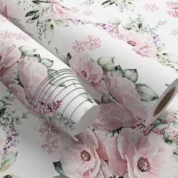 Watercolor Flower Removable Peel and Stick Wallpaper Floral Pink/White/Green Self Adhesive Wallpaper Vinyl Film for Wall Decor