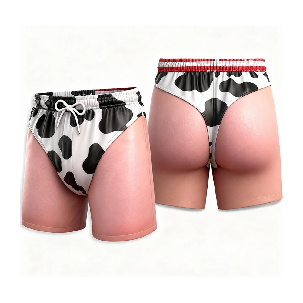 3D Print Fake Buttocks Pattern Fun Swim Trunks For Men Personality Beach Party Board Shorts Unique Leopard Spot Summer Funny