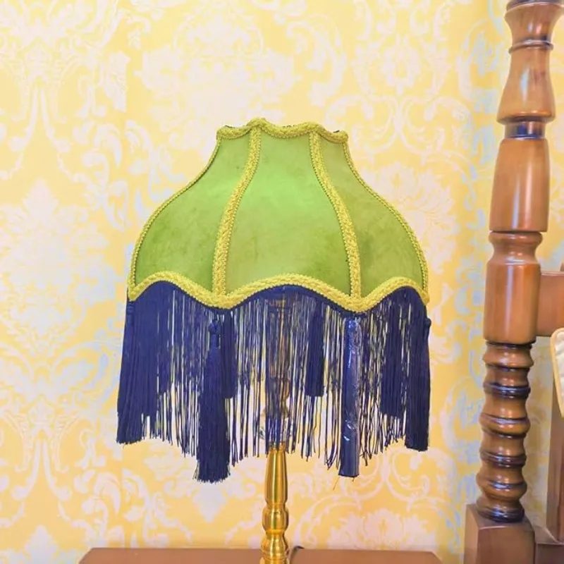 1pc Lamp Shade with Tassel and Fringe,Victorian Lampshade Velvet Vintage,Bell Shape Scallop Lampshades Floor and Bedside Lamps