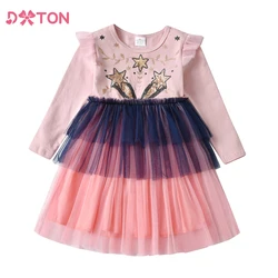 DXTON Autumn Princess Dress For Girls Toddler Cotton Clothing Sequined Star Casual Children Costume Layer Tulle Kids Dress 3-8Y