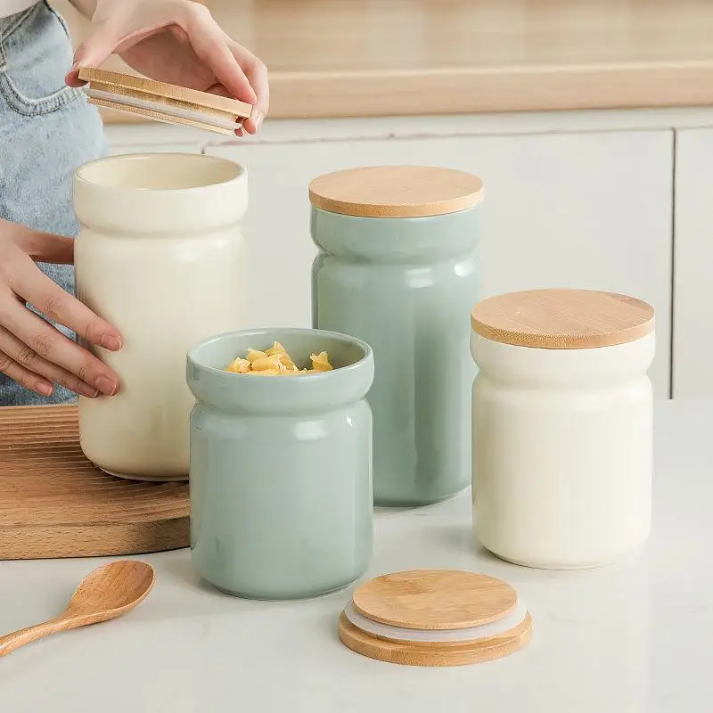 

Nordic Style Ceramic Sealed Container Coffee Tea Storage Box with Lid Kitchen Home Food Storage Bottle Decorative Accessories