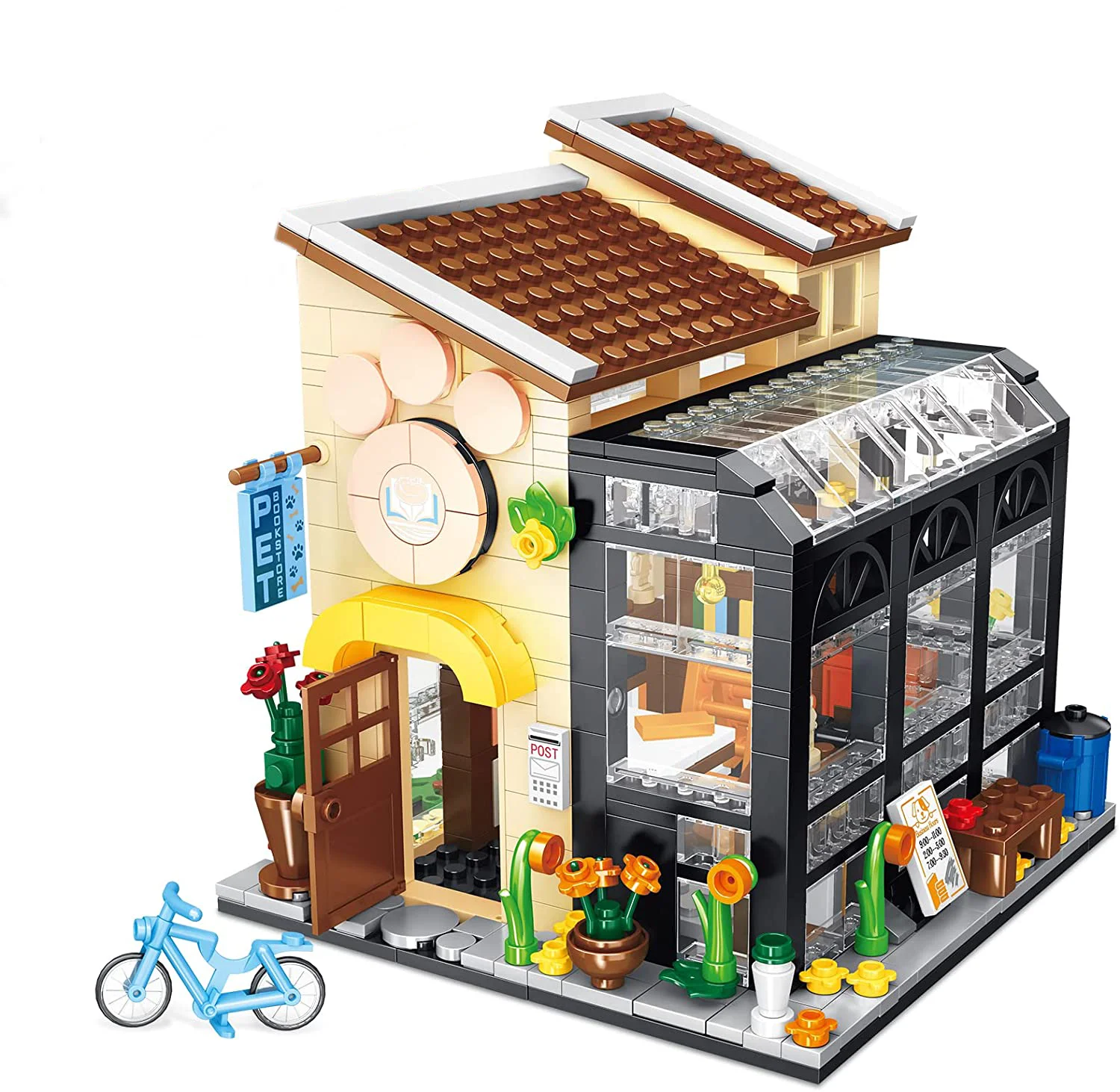 Creative Bouquet Store House Bookstore Model Building Block City Landscape Summer Tent Coffee Shop Girl Toy Children Cute Gift