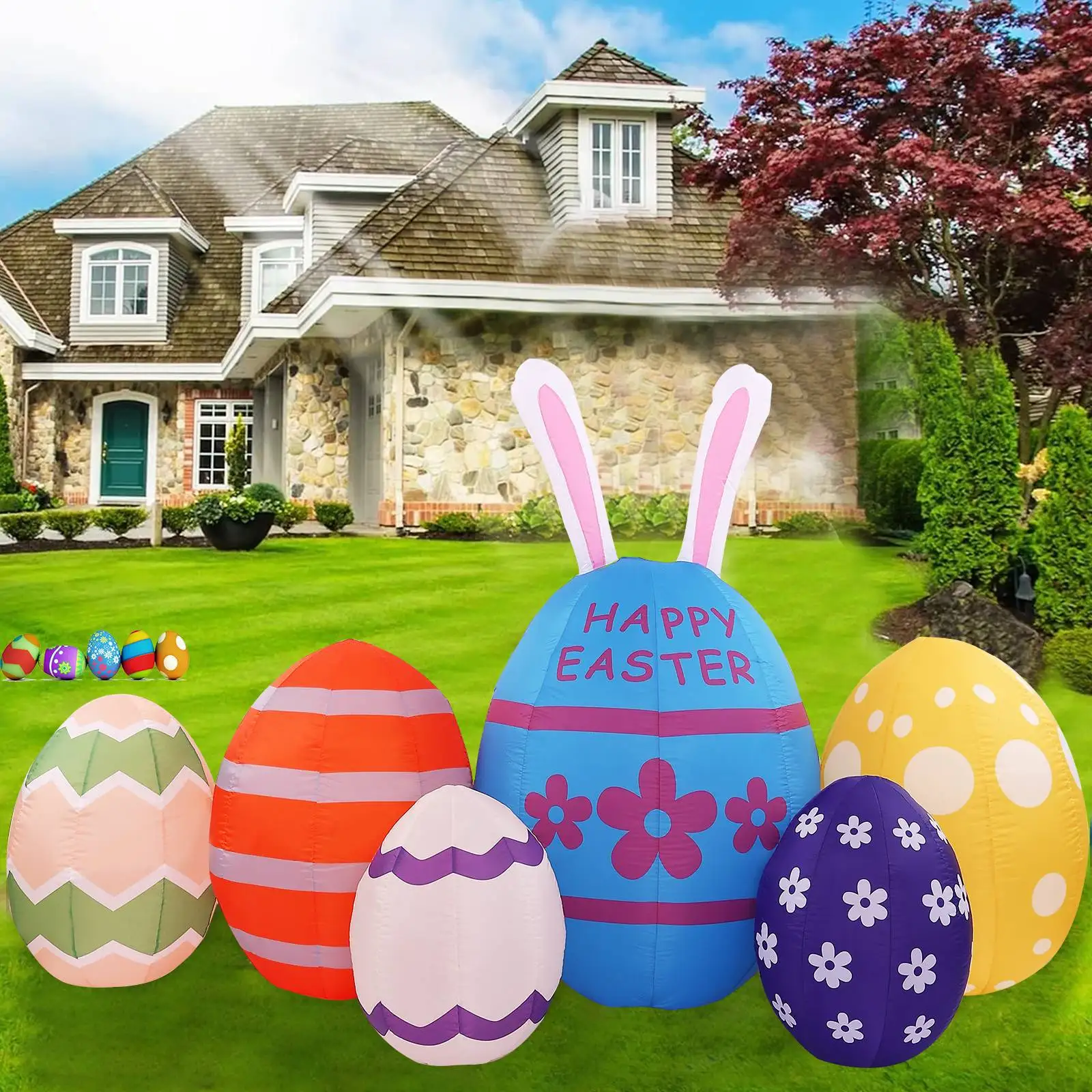 2.6M Inflatable Easter Eggs 6 LED Lights, Blow Up Yard Decor
