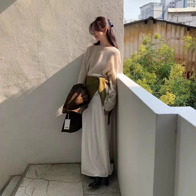 

Monoha mat round Ne Color Versatile Loose Lazy Long Sve Knitted Casual Sle Women's Sweater Autumn Season