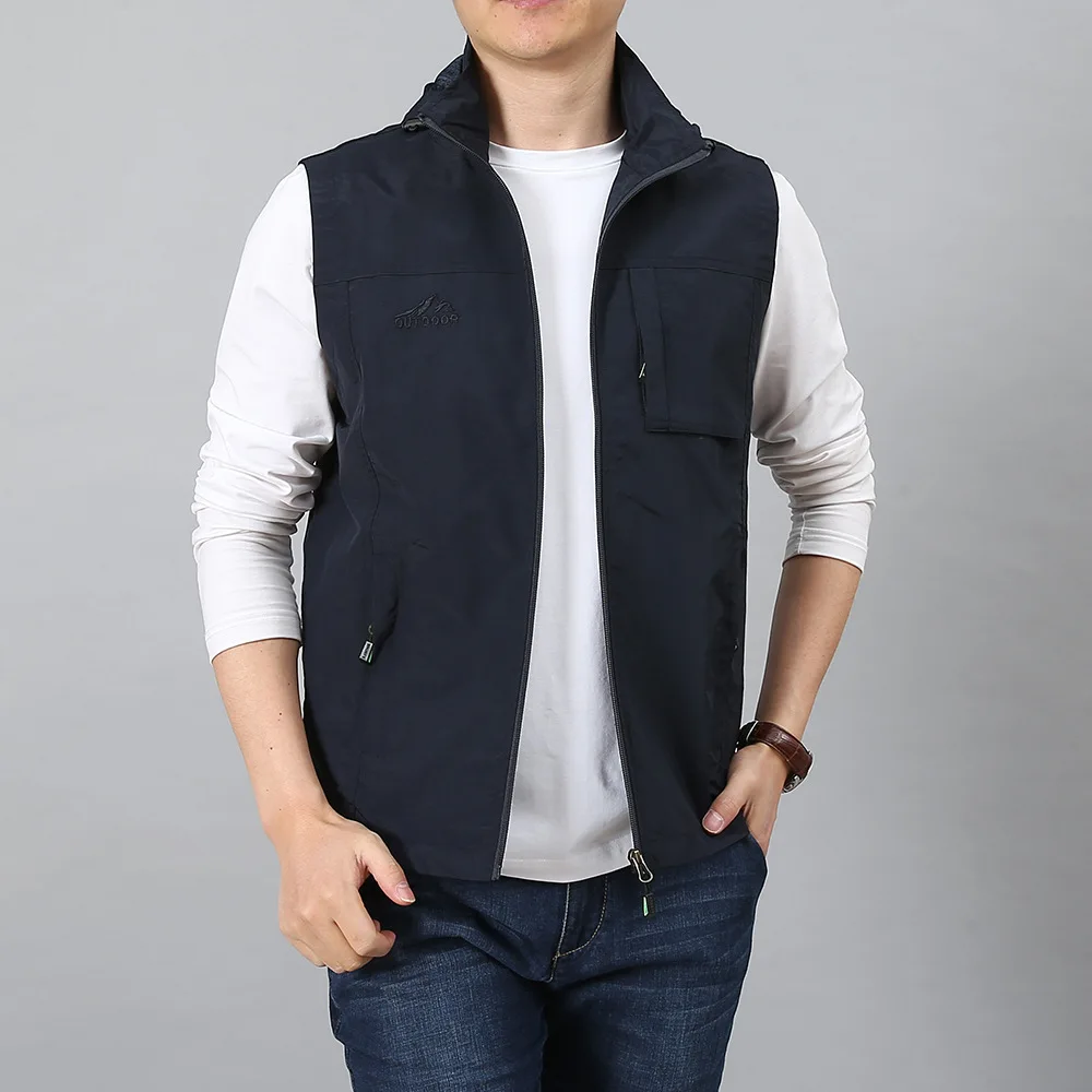 Rompi Pria Multi-kantong Cepat Kering Tahan Air Multi-fungsi untuk Aktivitas Luar Ruangan Santai Ukuran Besar Rompi Memancing Rompi Berkerudung