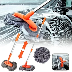 Roterende Auto Wash Dweil Borstel Auto Levert Driedelige Dubbele Kop Telescopische Mop Dakreinigingsaccessoires Voor Onderhoud