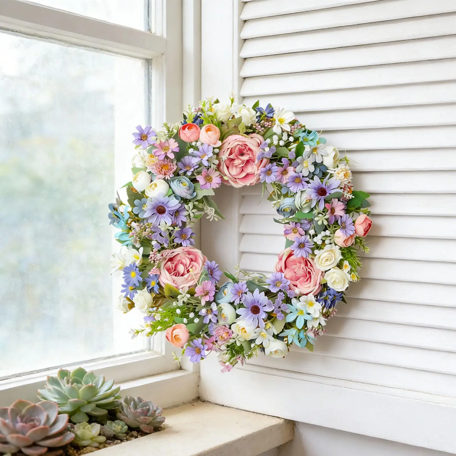 

Искусственный пасхальный венок, весенний венок, декор для вечеринок в деревенском стиле, искусственные цветы для кафе, фермерского дома, праздничных мероприятий, украшения стен