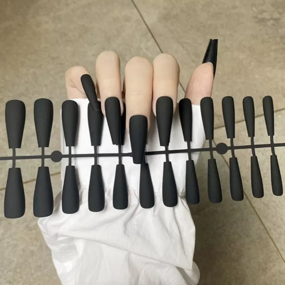 24pcs/set Extra Long Ballet False Nails Frosted Matte Full Cover Press on Nail Solid Trapezoidal Reusable Coffin Fake Nail