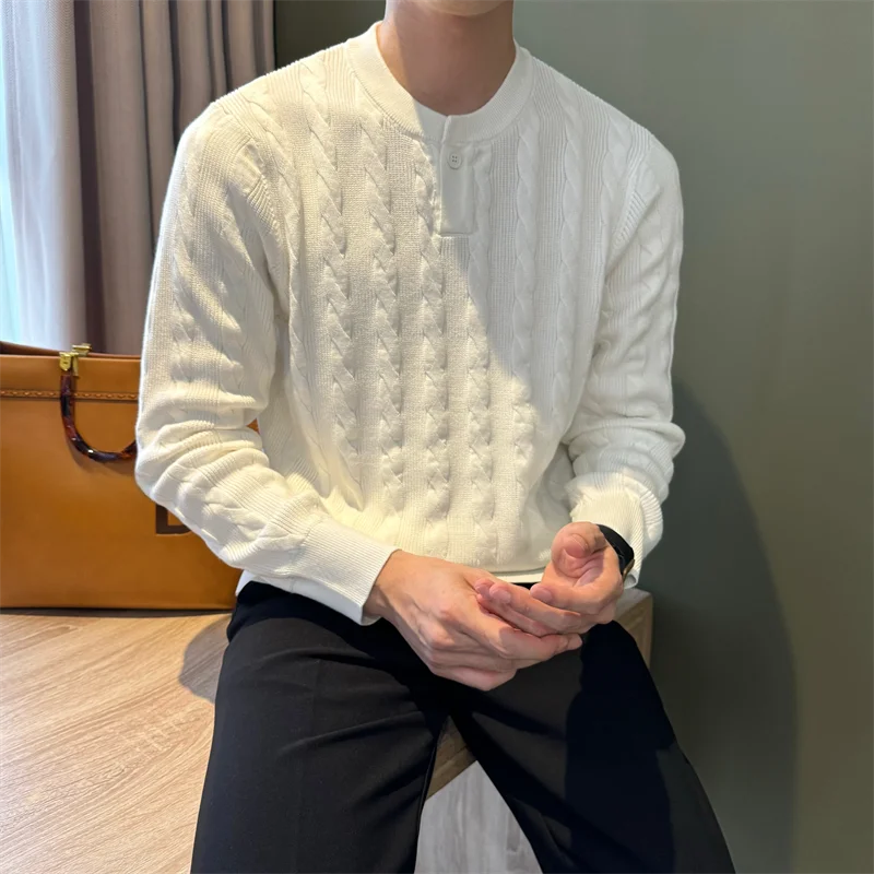 

Trendy Men's Henry Collar Knitted Sweater Single Button Warm Comfortable Autumn Winter Faionable Versatile Long Sve Sweater