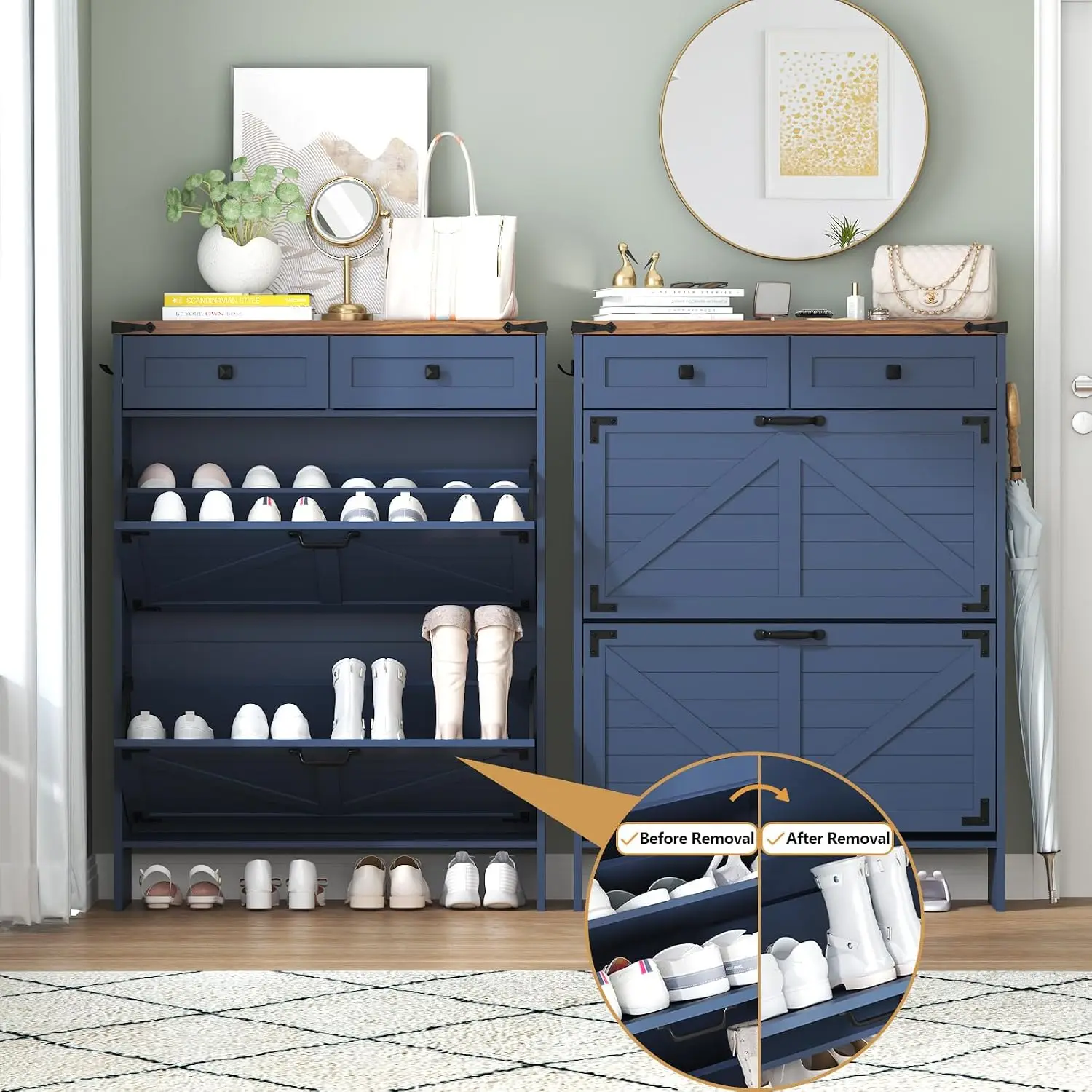 Deodorizing Shoe Cabinet with 2 Flip Drawers & 2 Storage Drawers for Entryway Hallway Living Room, Customized