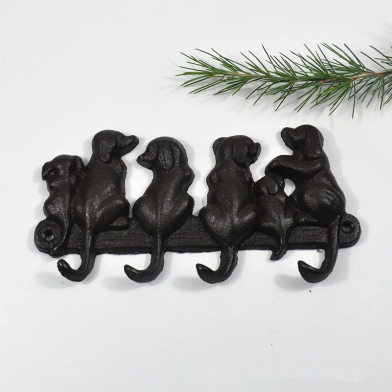 

Cast Iron 6 Dogs family hooks clothes Towel Holder Wall amount Keys hook Dog Tail Hanger Livingroom creative craft decoration