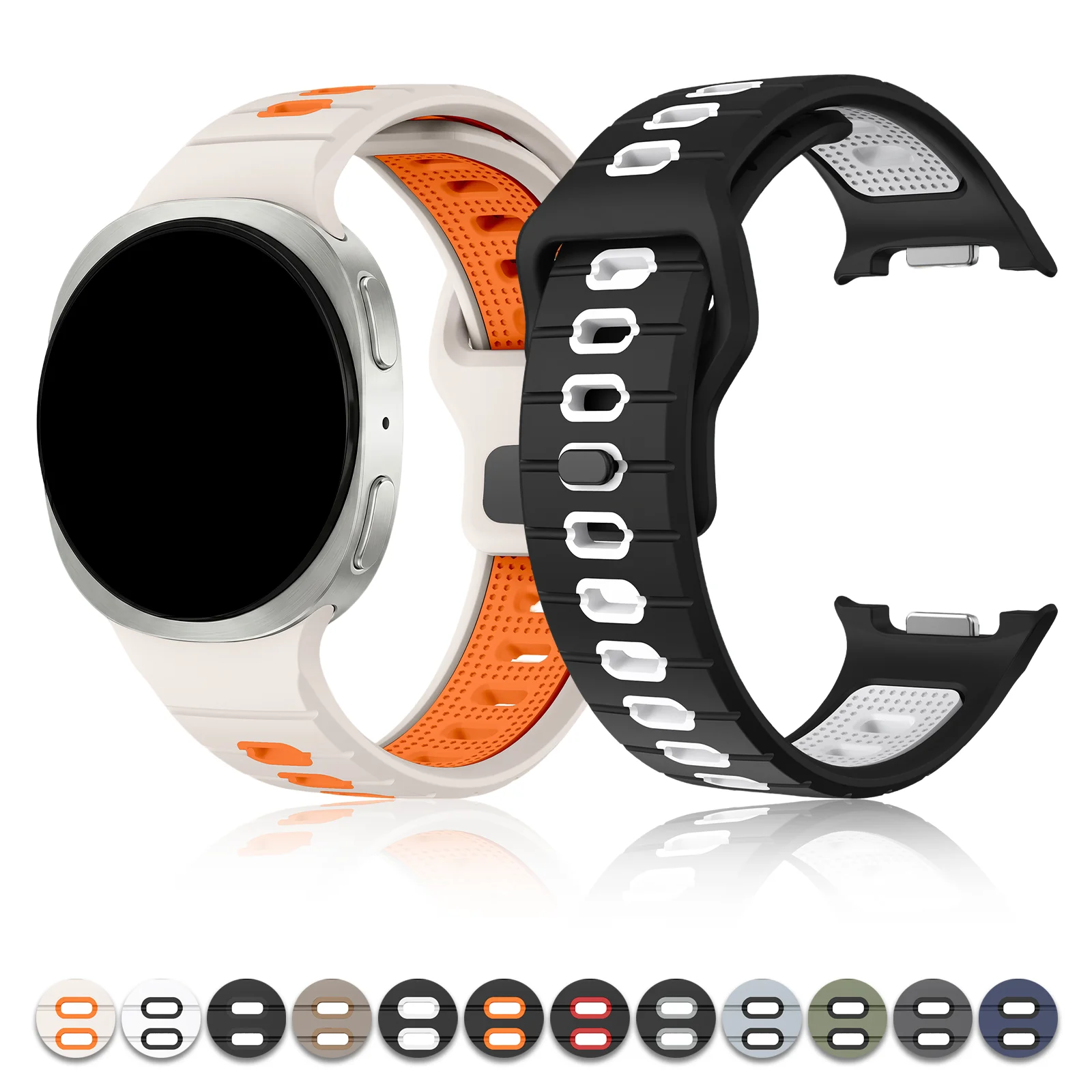 Sport Silicone Strap For Samsung Galaxy Watch 8/8 Classic/9  44mm 40mm 46mm Two Tone Horizontal Stripe For Galaxy Watch 8/9