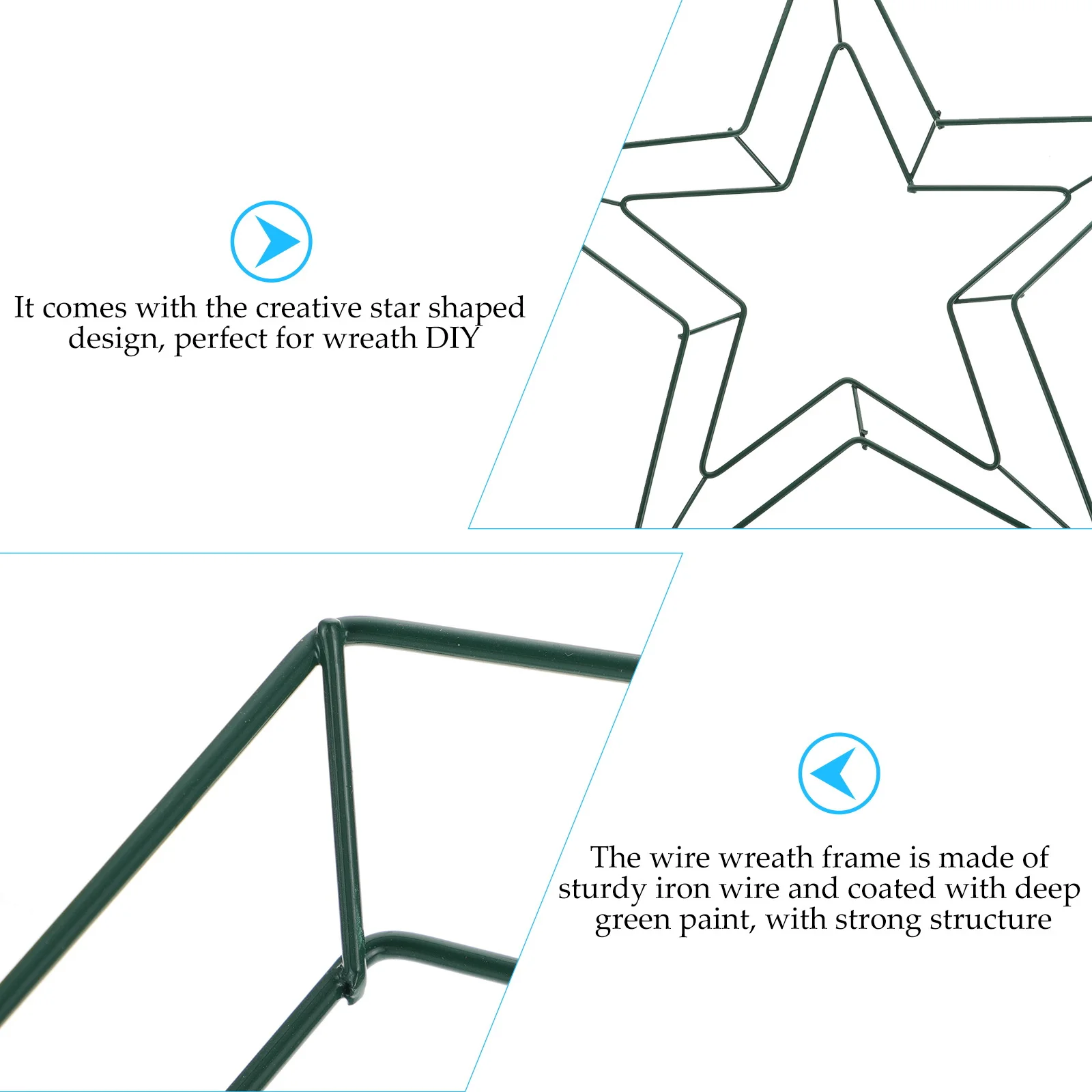 

2Pcs Metal Wreath Rings Deep Green Iron Star Shape Solid Frame DIY Wall Decor Floral Craft Party Ring Accessory