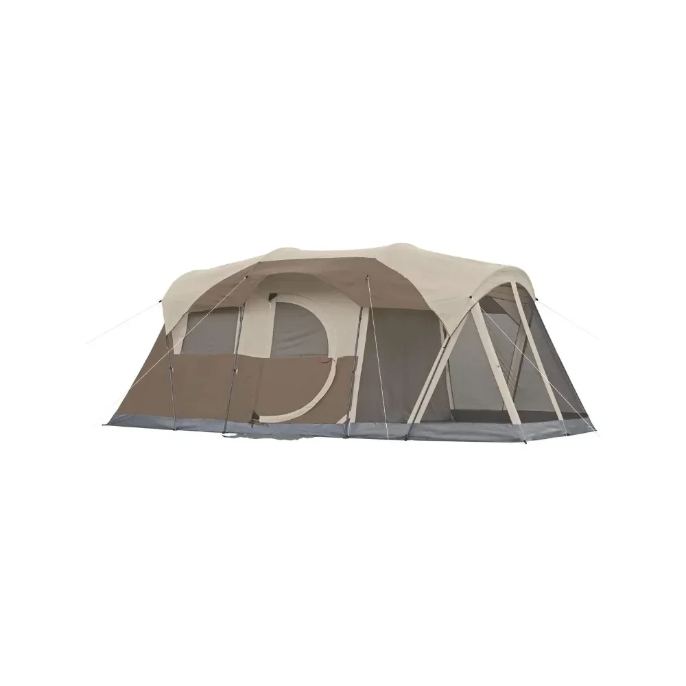 Outdoor 6-person tent with ample space to accommodate 2 large air cushion beds, 41 length x 10 width x 10 height