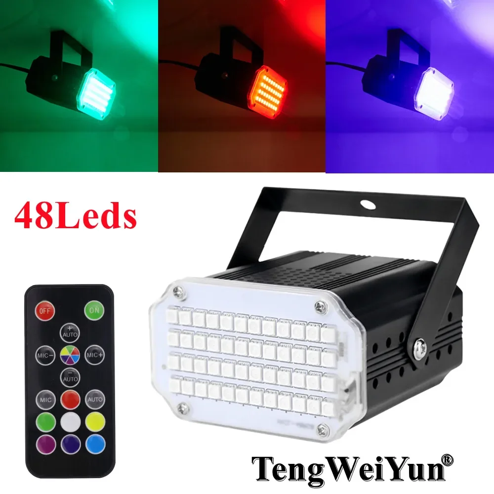 48W 7Colors 48LED DJ Disco Sound Activated Laser Projector Strobe Flash Lumiere RGB Stage Lighting Effect Lamp Music Party Light