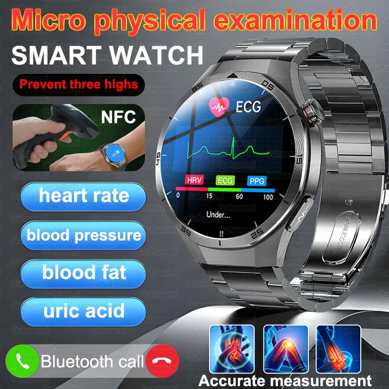 

Для HUAWEI Неинвазивные Смарт-часы Reduce Three Highs Health Мужчины ЭКГ Кровь Жир Мочевая кислота Артериальное давление BT Call NFC Smartwatch