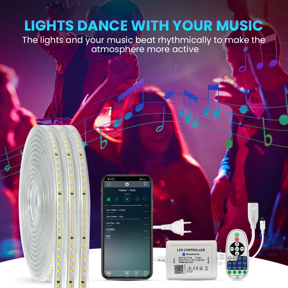 

AC 220V LED Strip Light Waterproof Smart Bluetooth APP Remote Control Flexible LED Tape 2835 120Leds/m Super bright LED Lights