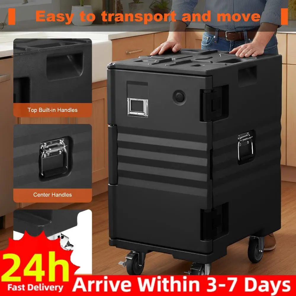 

118QT Front Loading Insulated Food Pan Carrier Insulated Ultra Food Tray Carrier with Wheels W/Handles for Restaurant Canteen