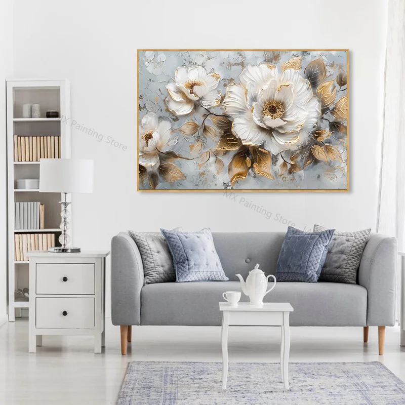 Abstract Flowers Canvas Posters，Wall Art Pictures Scandinavian Cuadros for Nordic Living Room Decor Print Paintings,Unframed